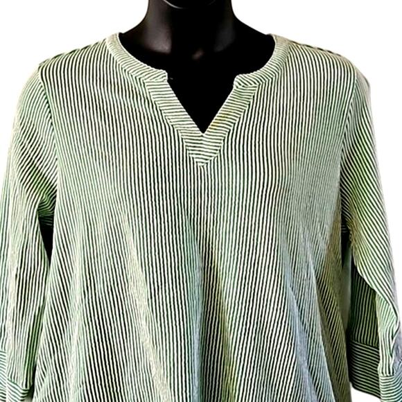 Joan Rivers Knit Seersucker 3/4-Sleeve Pullover Top - Green and White, Size XL - Picture 5 of 7